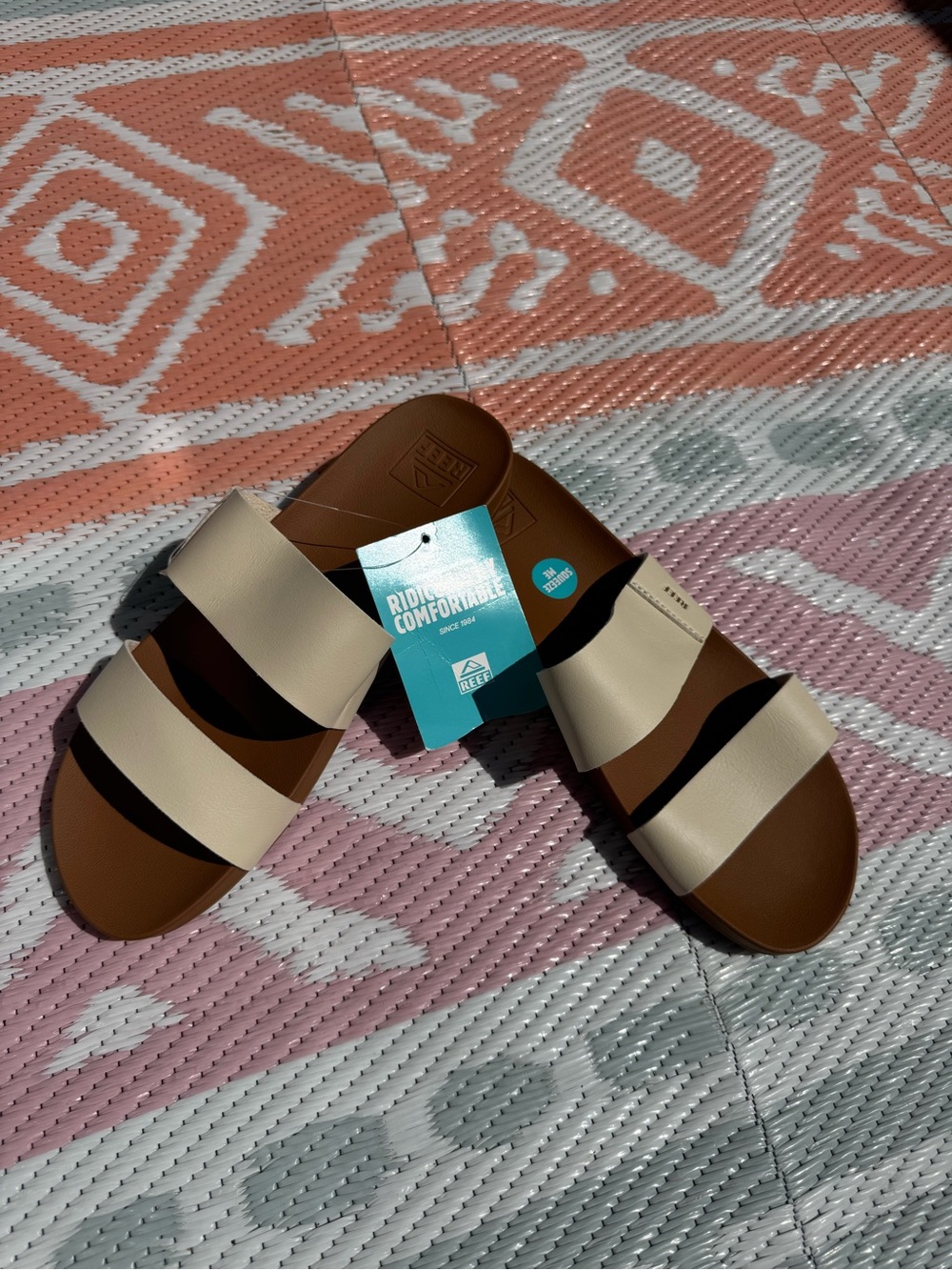 Reef Women's Dual-Strap Slide Sandals in Beige and Brown